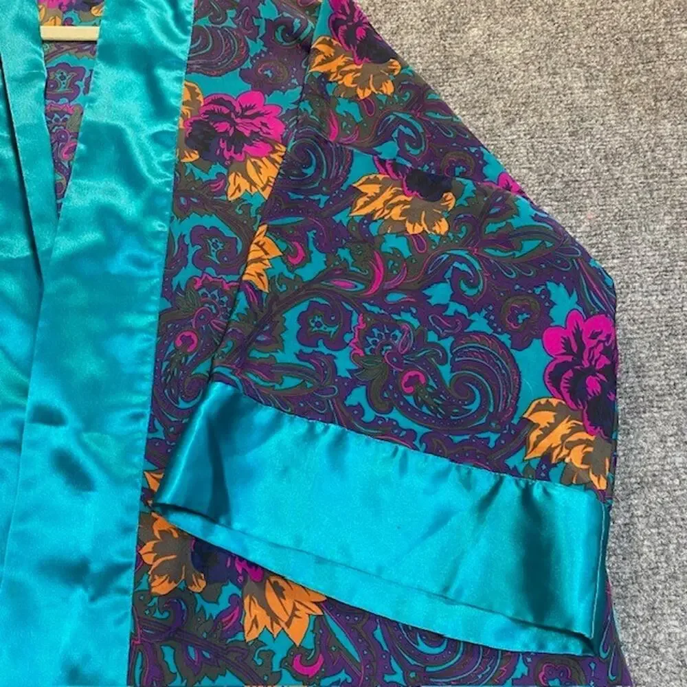 Vintage 80s Victoria Secret Gold Label Turquoise Floral Paisley Robe One Size